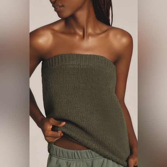 NWT! Anthropologie Dark Green Flat White Tube Top Sweater - Size Small 🏀 - Picture 4 of 7